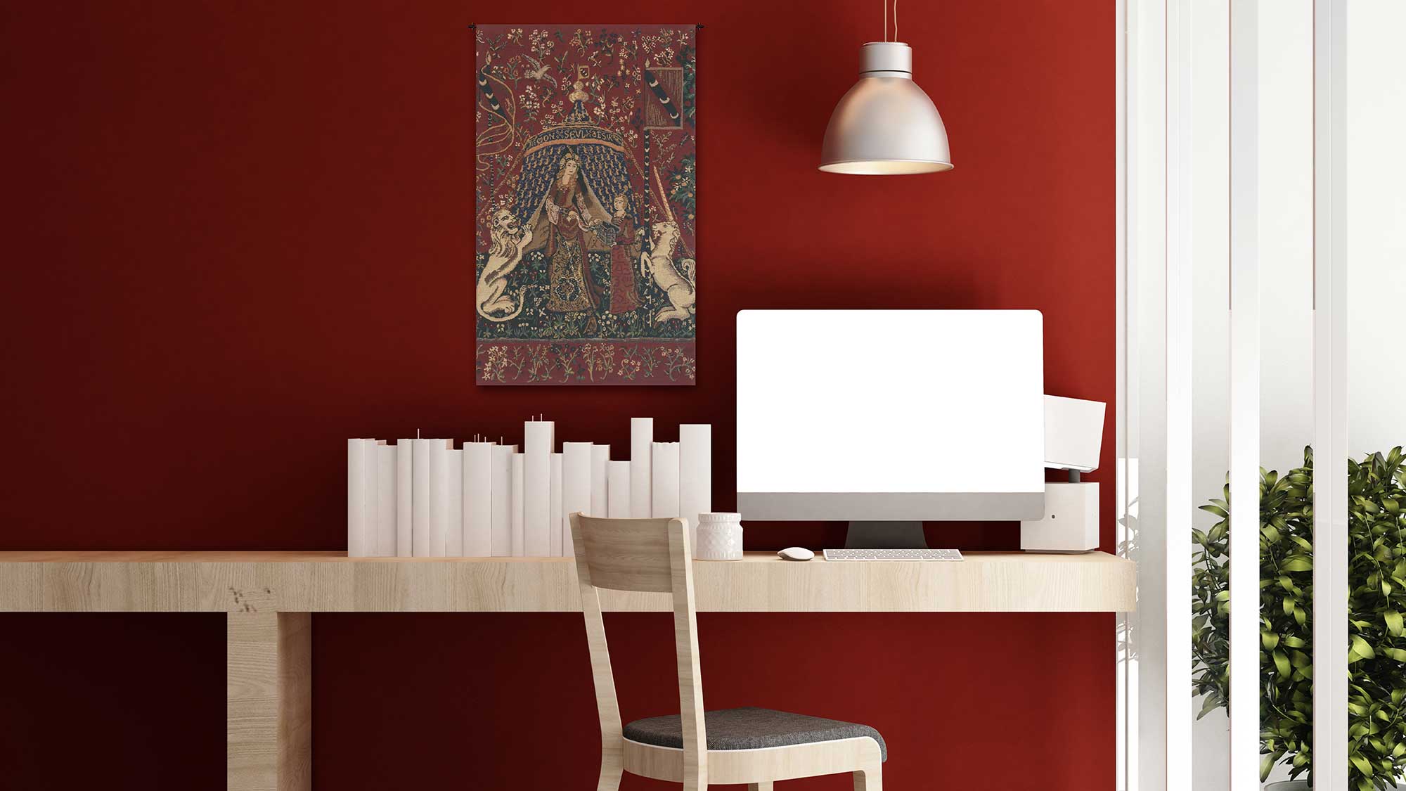 Medieval Seul Desire Vintage Tapestry Wall Hanging 27 x 16 in Lady Unicorn French Woven Wall Decor