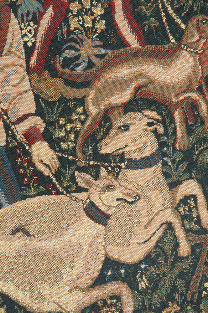 Medieval Unicorn Hunt Vintage Tapestry Wall Hanging 42 x 33 in Millefleurs Jacquard Woven European Wall Decor