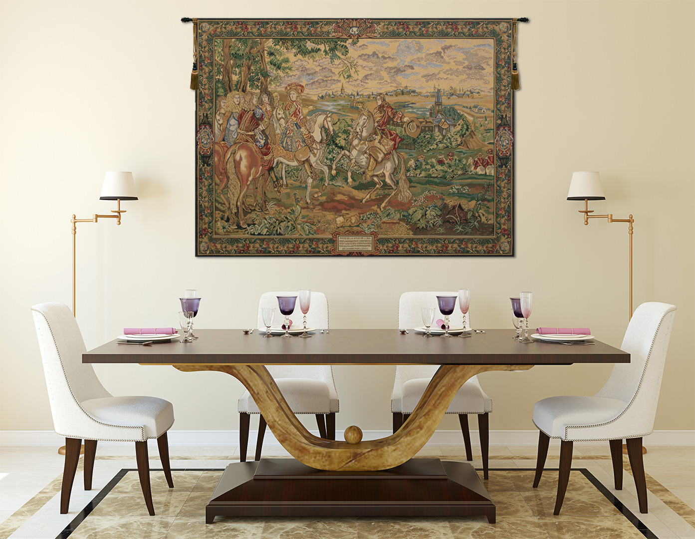 La Prise de Lille II Vintage Tapestry Wall Hanging 33 x 49 in Medieval French Jacquard Woven Decor