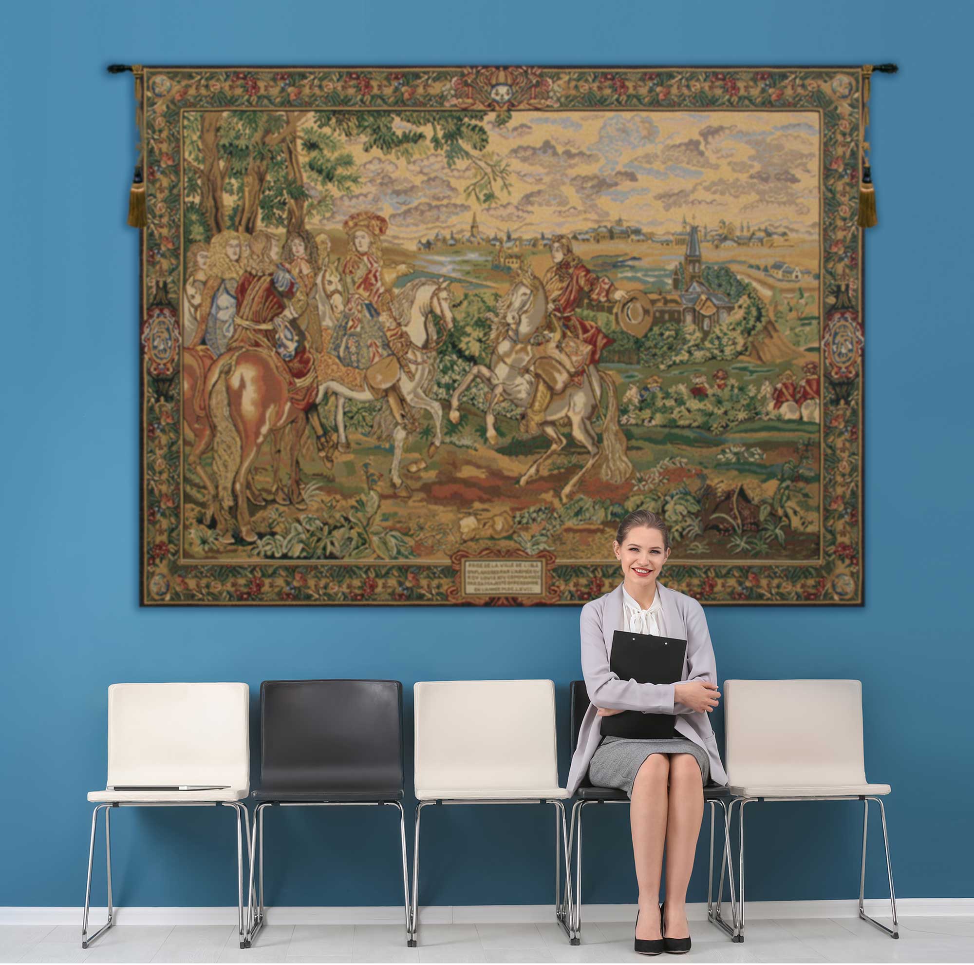 La Prise de Lille II Vintage Tapestry Wall Hanging 33 x 49 in Medieval French Jacquard Woven Decor