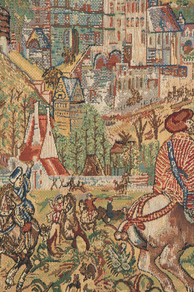 Vieux Brussels Vintage Tapestry Wall Hanging 33 x 43 in Belgian Cityscape Jacquard Woven European Wall Decor
