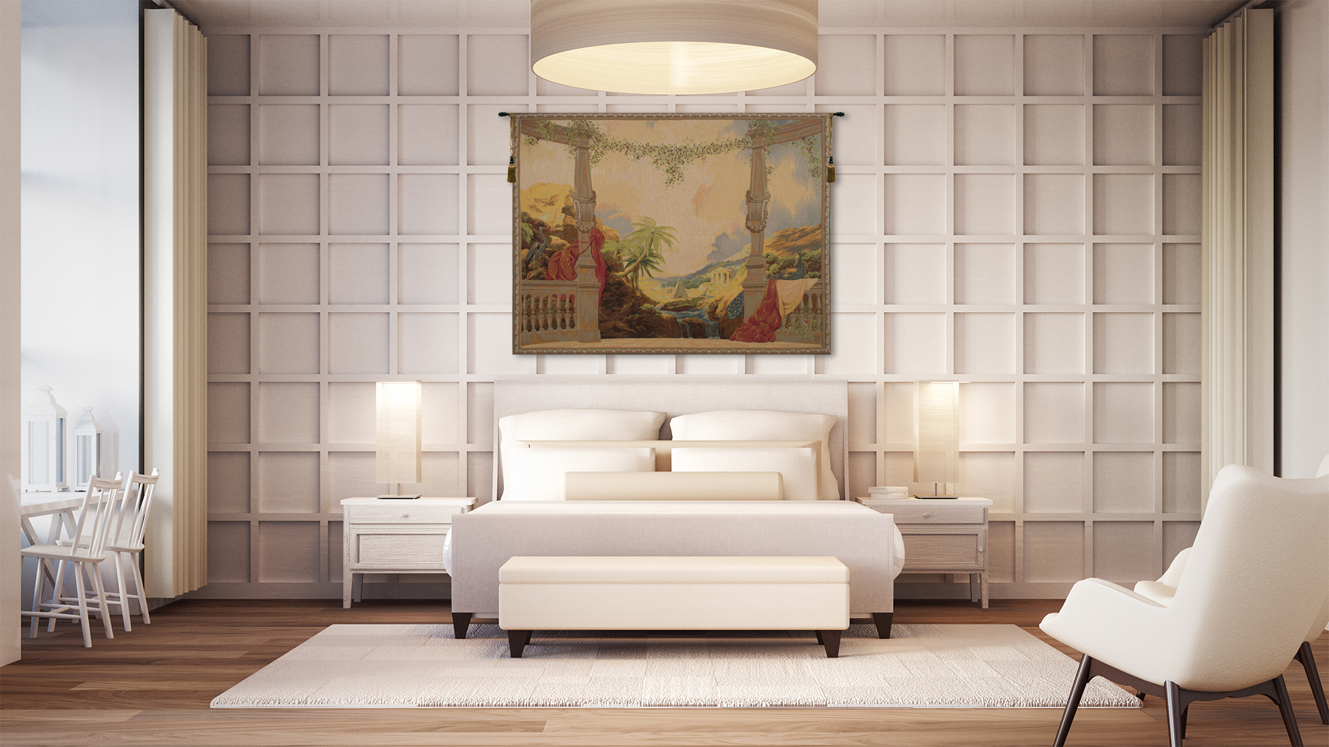 Panoramique French Tapestry Wall Hanging 80x60 Inch Cotton Jacquard Woven Wall Tapestry