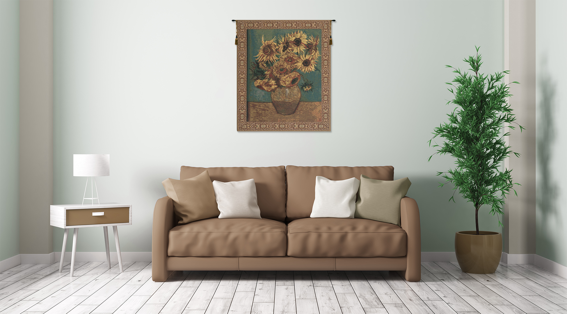 Vincent Van Gogh Sunflowers Vintage Tapestry Wall Hanging 33 x 26 in Floral Fine Art Jacquard Woven Decor