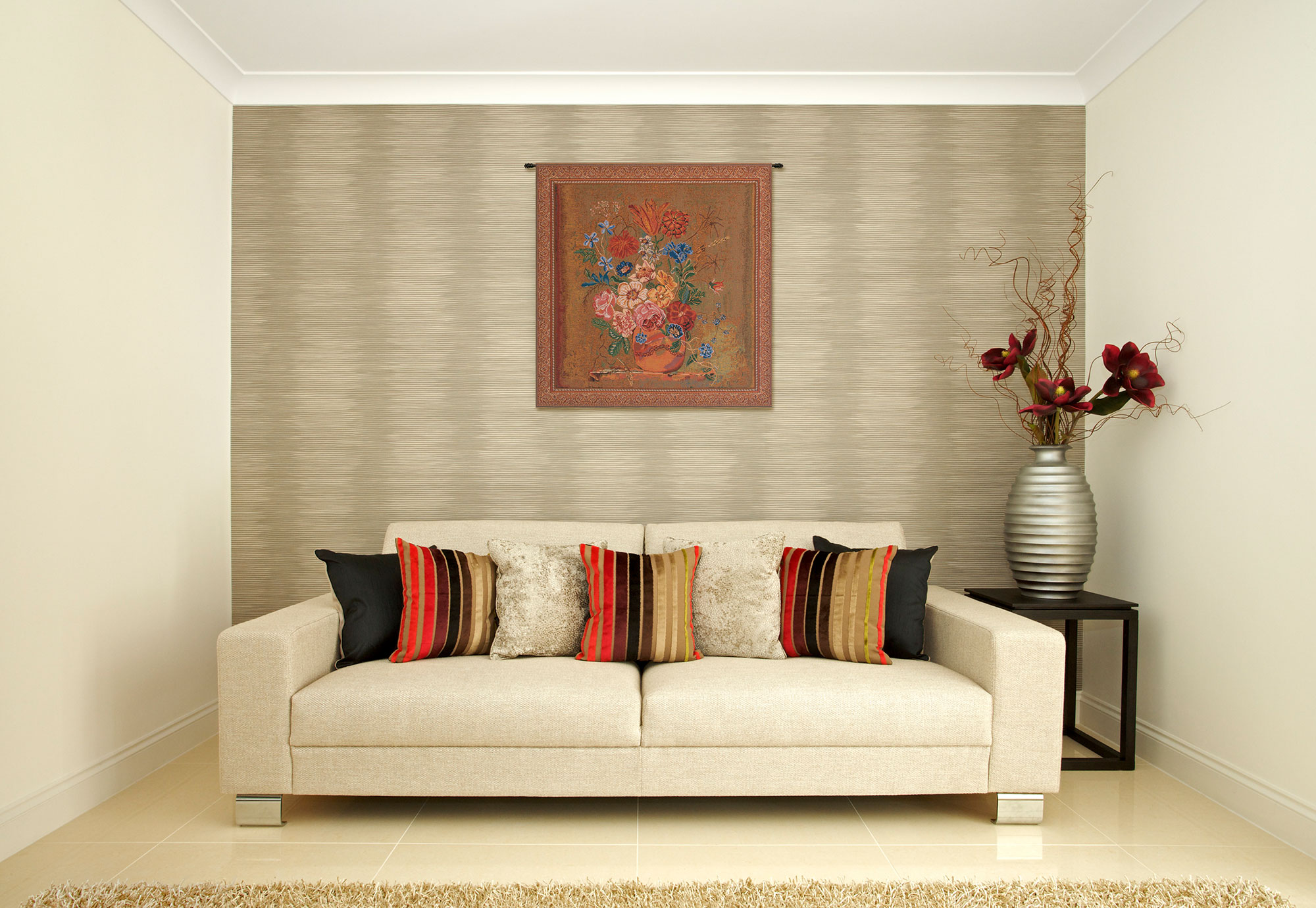 Nicolaes Van Verendael Terracotta Decorative Tapestry Wall Hanging 31 x 30 Floral Still Life Jacquard Woven Decor