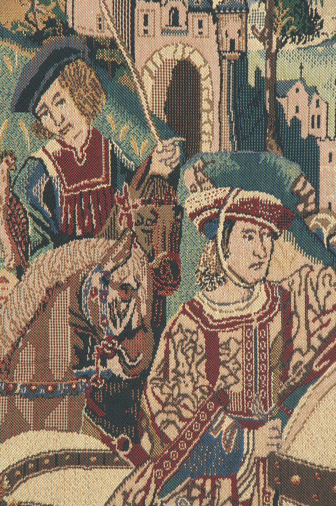 Medieval Falcon Hunt II Vintage Tapestry Wall Hanging 33 x 43 in Hunting Scene Jacquard Woven Decor