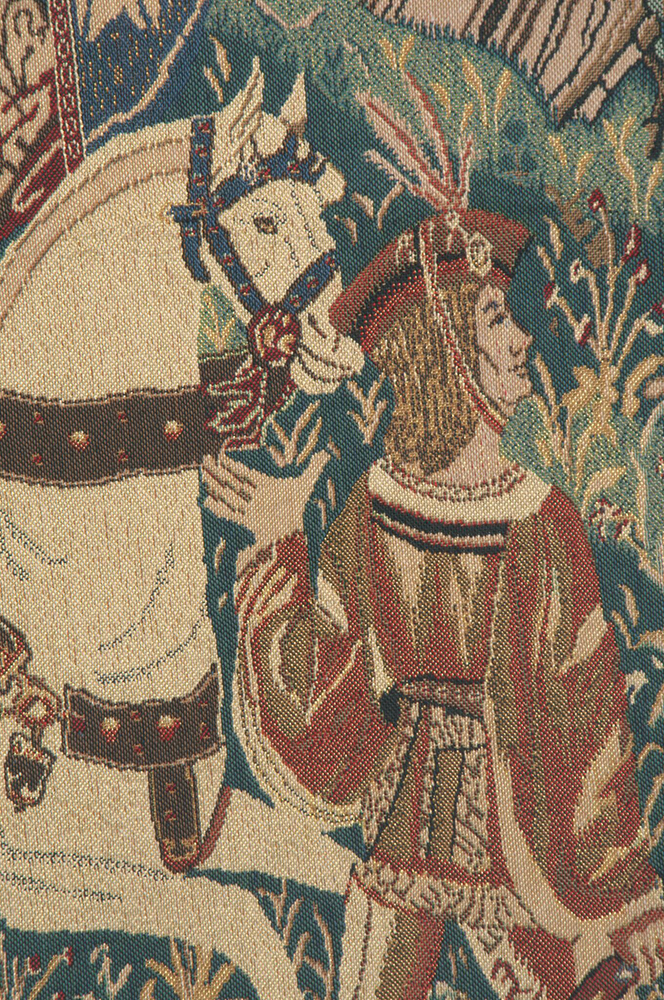 Medieval Falcon Hunt II Vintage Tapestry Wall Hanging 33 x 43 in Hunting Scene Jacquard Woven Decor