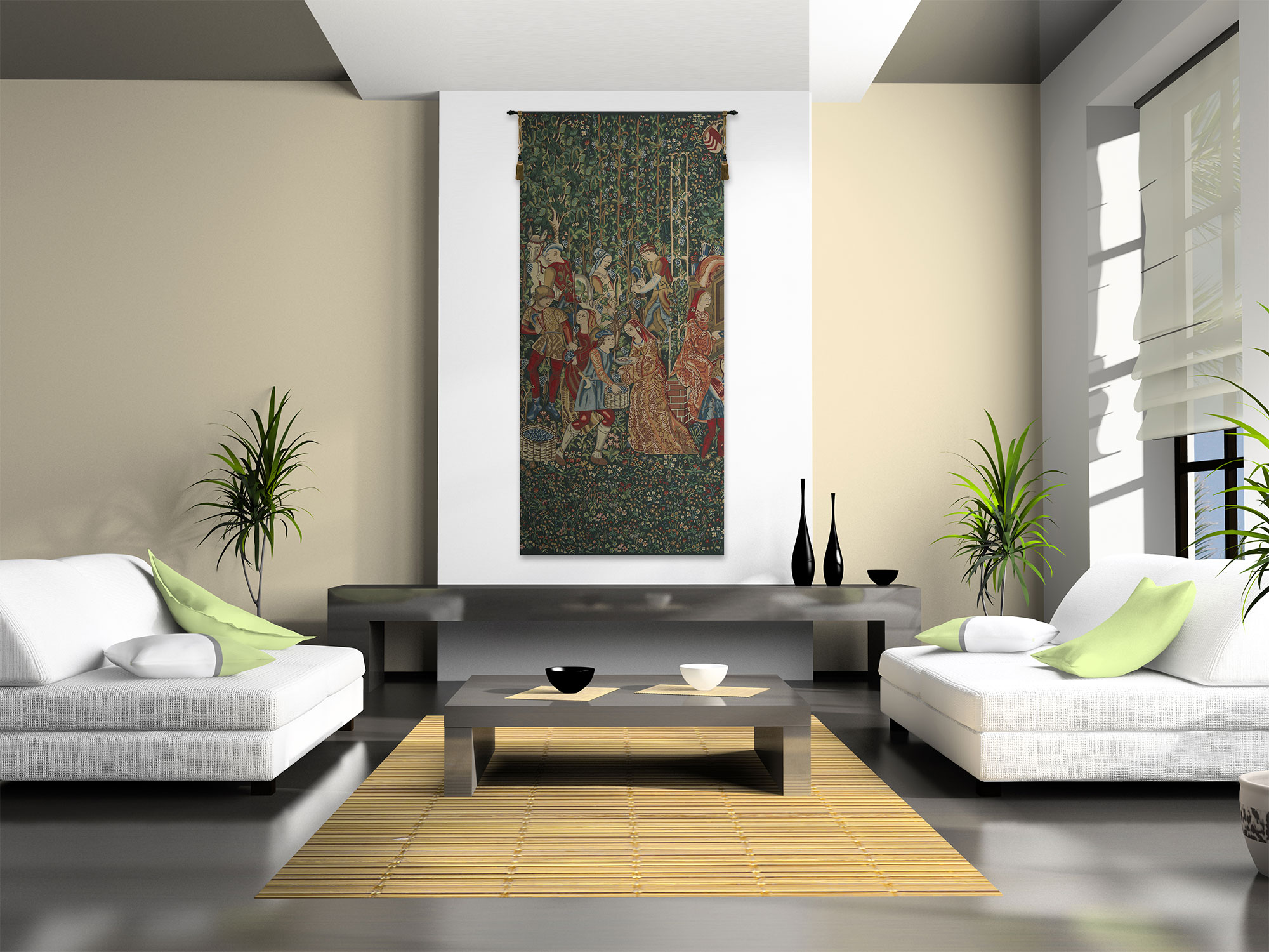 Medieval Wine Makers Tapestry Wall Hanging 97 x 44 in Vineyard Harvest Jacquard Woven European Wall Decor