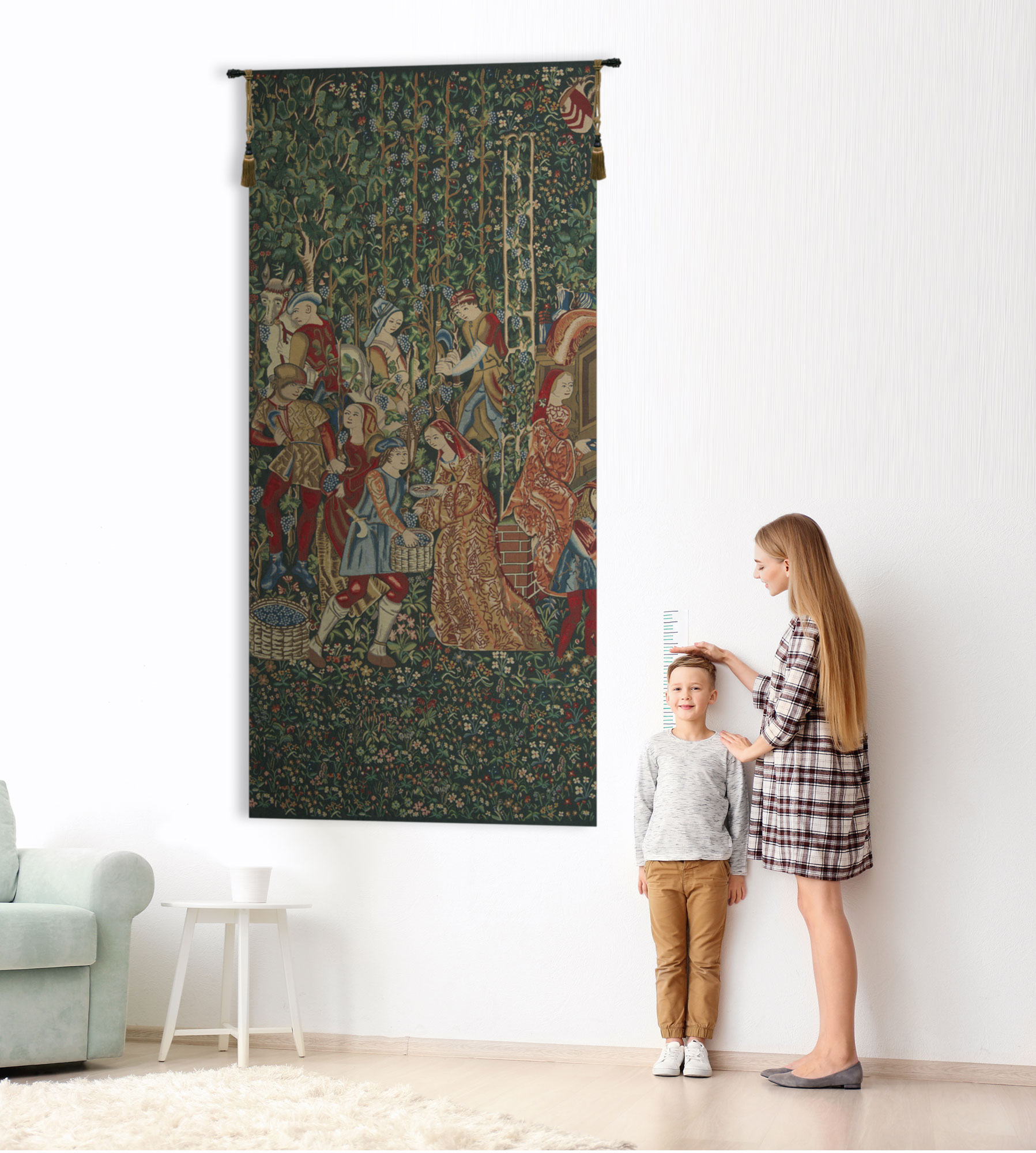 Medieval Wine Makers Tapestry Wall Hanging 97 x 44 in Vineyard Harvest Jacquard Woven European Wall Decor