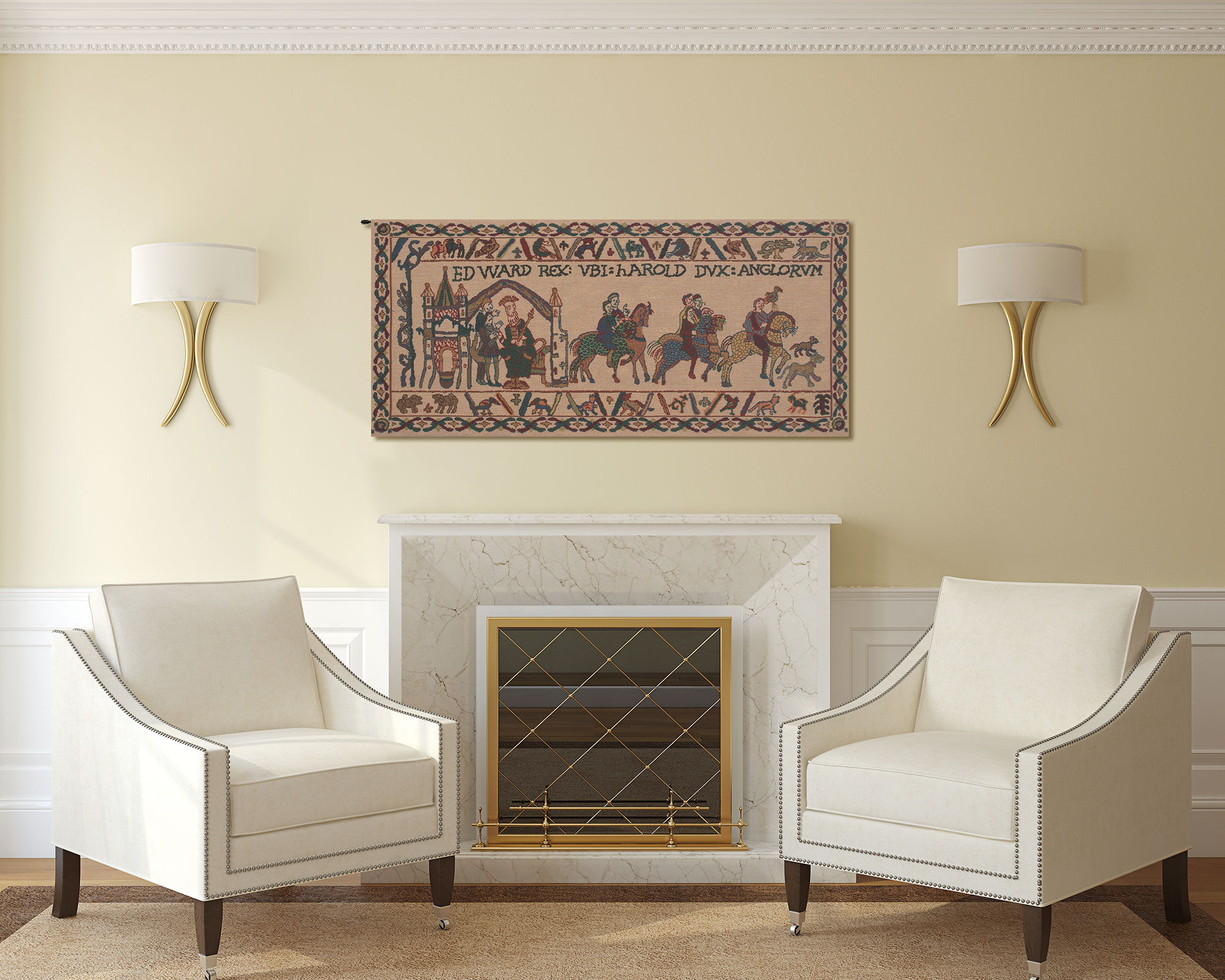 Bayeux Edward Vintage Tapestry Wall Hanging 15 x 33 in Medieval Historical Jacquard Woven European Wall Decor
