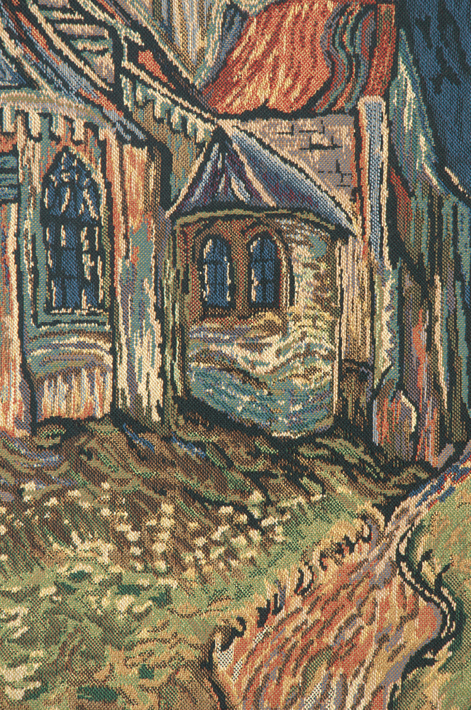 Vincent Van Gogh Church of Auvers Tapestry Wall Hanging 33 x 26 in Impressionist Jacquard Woven Fine Art Decor
