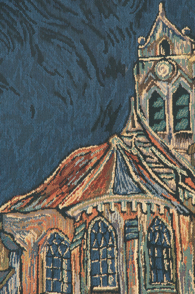 Vincent Van Gogh Church of Auvers Tapestry Wall Hanging 33 x 26 in Impressionist Jacquard Woven Fine Art Decor