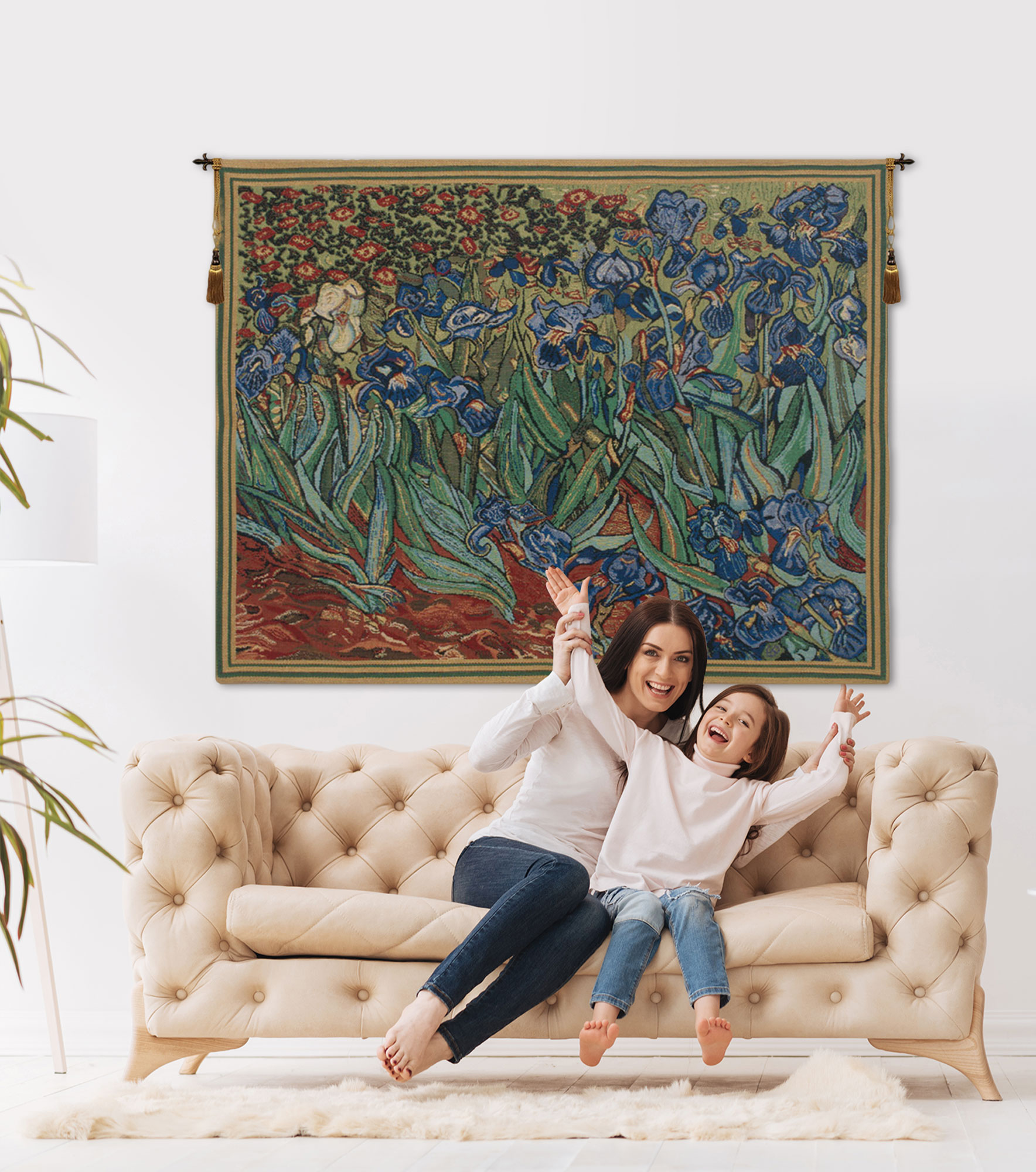 Vincent Van Gogh Les Iris Tapestry Wall Hanging 27 x 33 in Floral Impressionist Jacquard Woven Fine Art Decor