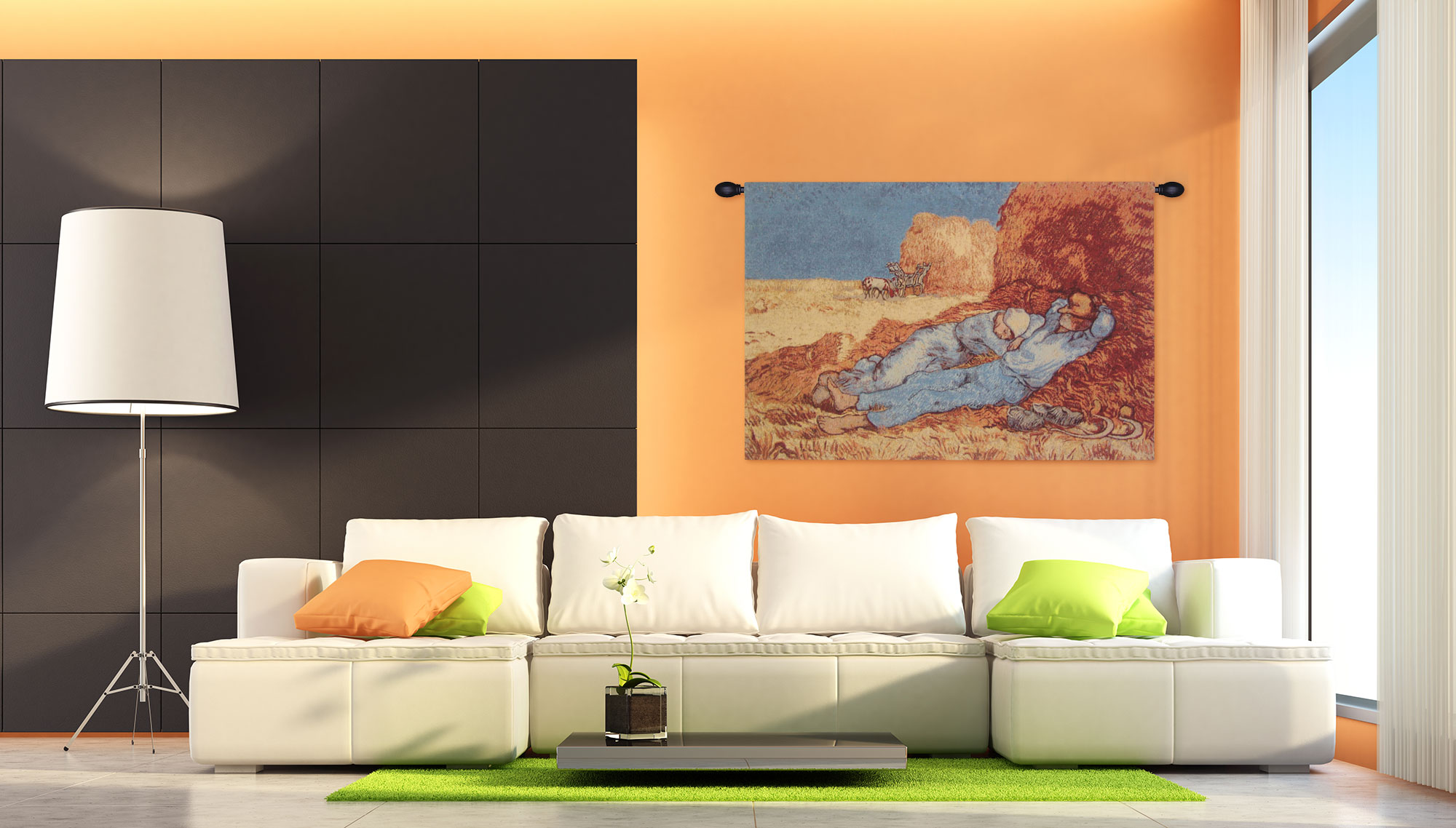 Vincent Van Gogh Repose of the Farmer Belgian Tapestry Wall Hanging 28 x 39 in Impressionist Jacquard Woven Decor