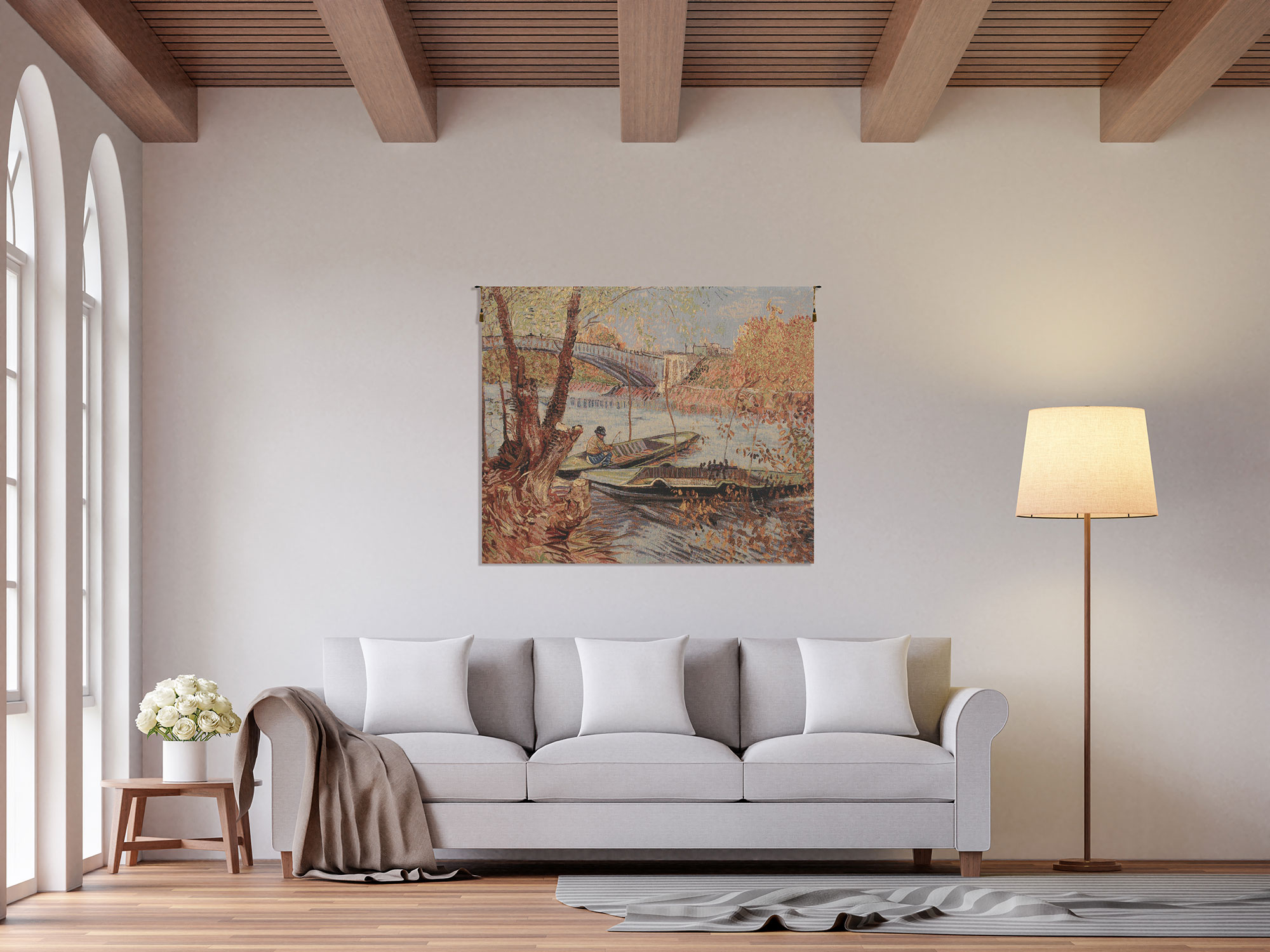 Vincent Van Gogh Fishing Spring Tapestry Wall Hanging 33 x 40 in Impressionist Landscape Jacquard Woven Fine Art Decor