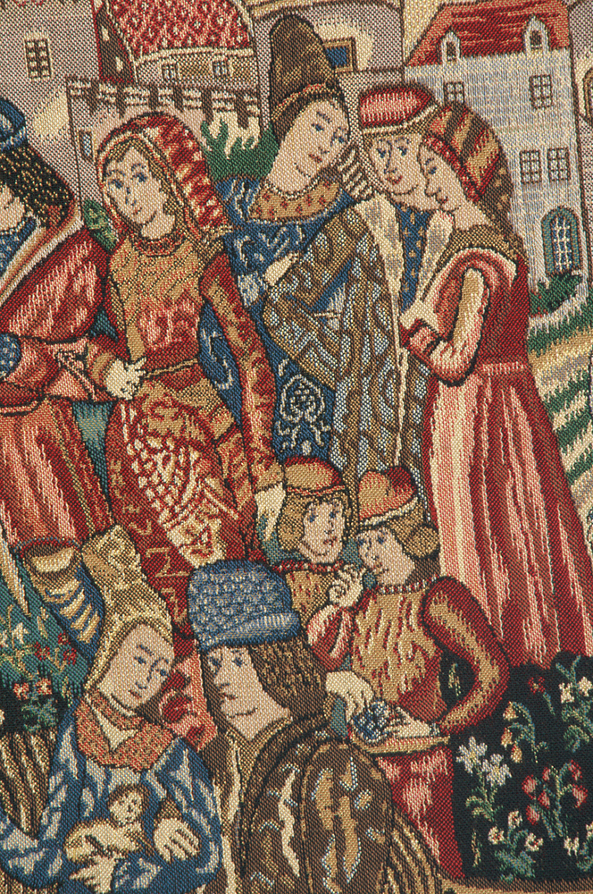 Medieval Wine Merchants Tapestry Wall Hanging 33 x 44 in Vineyard Harvest Jacquard Woven European Wall Art Decor