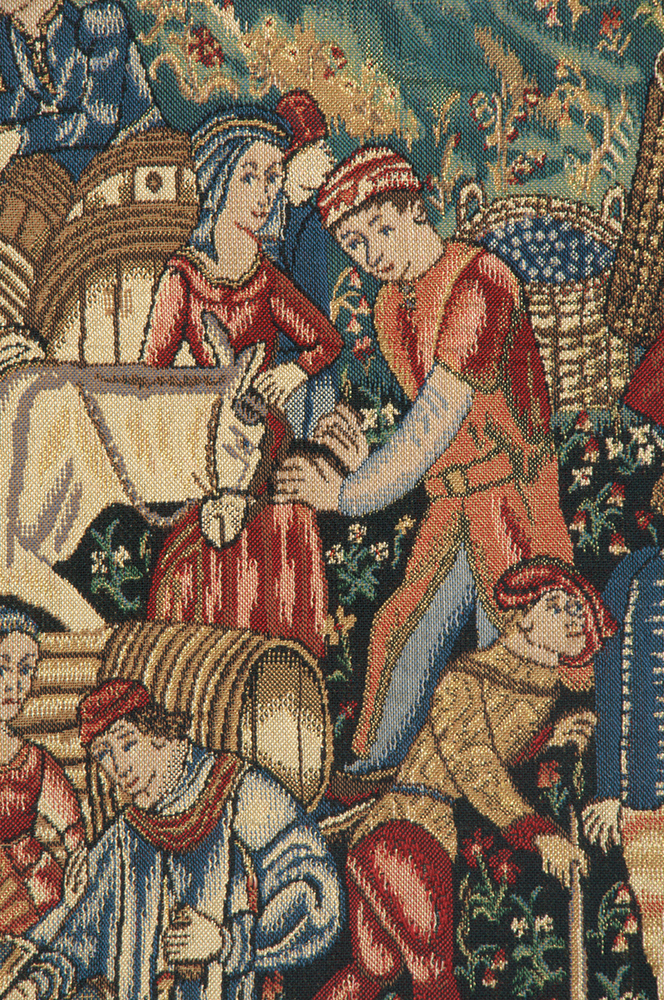 Medieval Wine Merchants Tapestry Wall Hanging 33 x 44 in Vineyard Harvest Jacquard Woven European Wall Art Decor