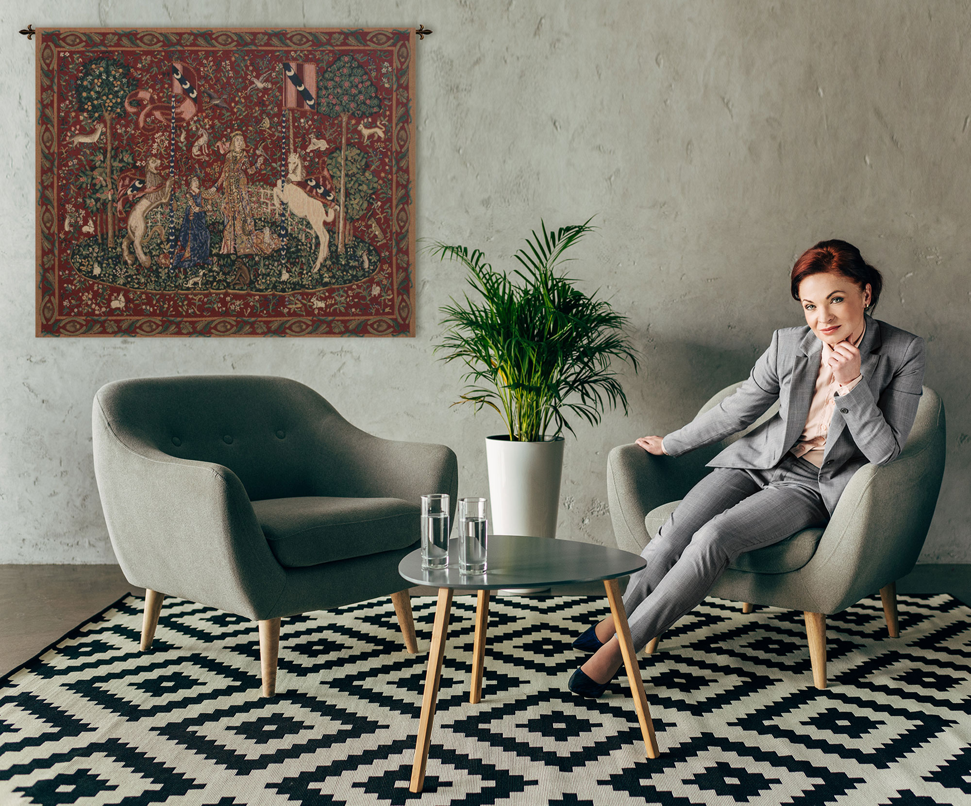 Medieval Taste With Border Tapestry Wall Hanging 33 x 43 in Lady Unicorn French Jacquard Woven Wall Decor