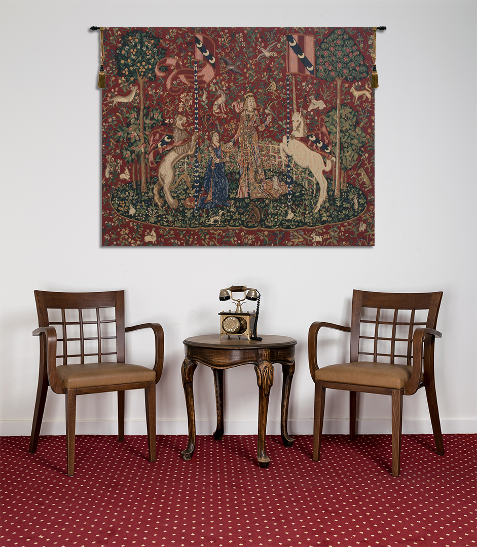 Medieval Taste Lady and Unicorn Tapestry Wall Hanging 33 x 43 in French Jacquard Woven Renaissance Wall Decor