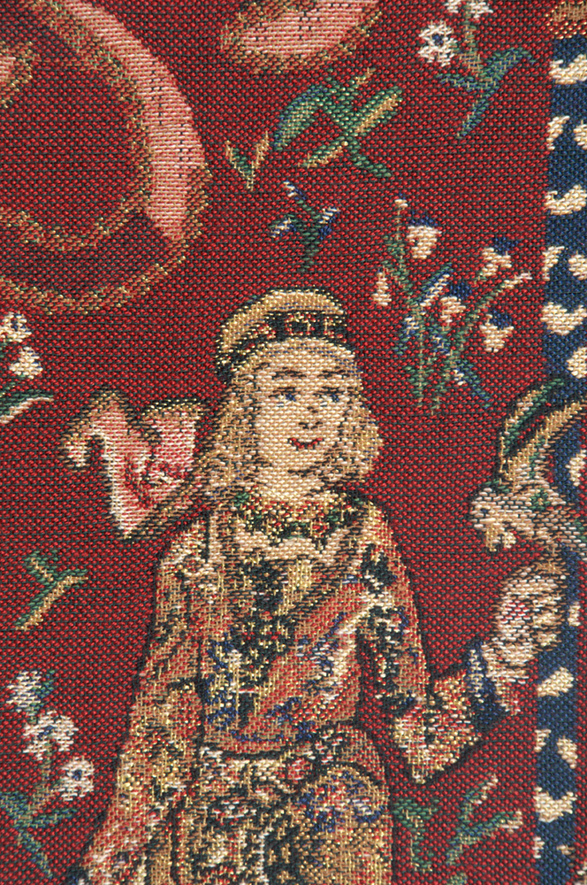 Medieval Taste Lady and Unicorn Tapestry Wall Hanging 27 x 16 in French Jacquard Woven Renaissance Decor