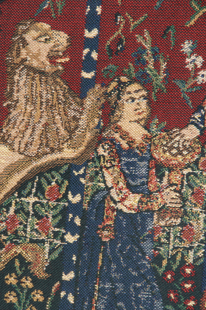 Medieval Taste Lady and Unicorn Tapestry Wall Hanging 27 x 16 in French Jacquard Woven Renaissance Decor