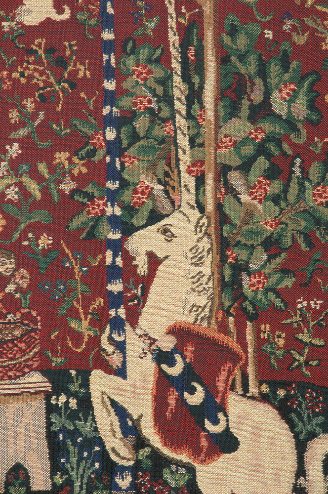Medieval Smell Lady and Unicorn Tapestry Wall Hanging 42 x 33 in French Jacquard Woven Renaissance Wall Decor