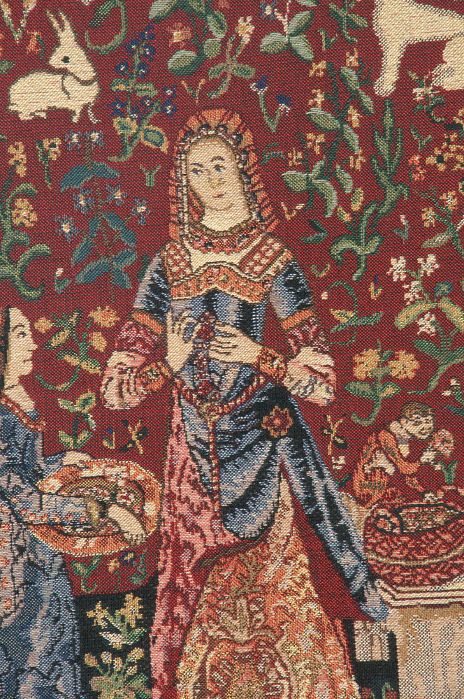 Medieval Smell Lady and Unicorn Tapestry Wall Hanging 42 x 33 in French Jacquard Woven Renaissance Wall Decor