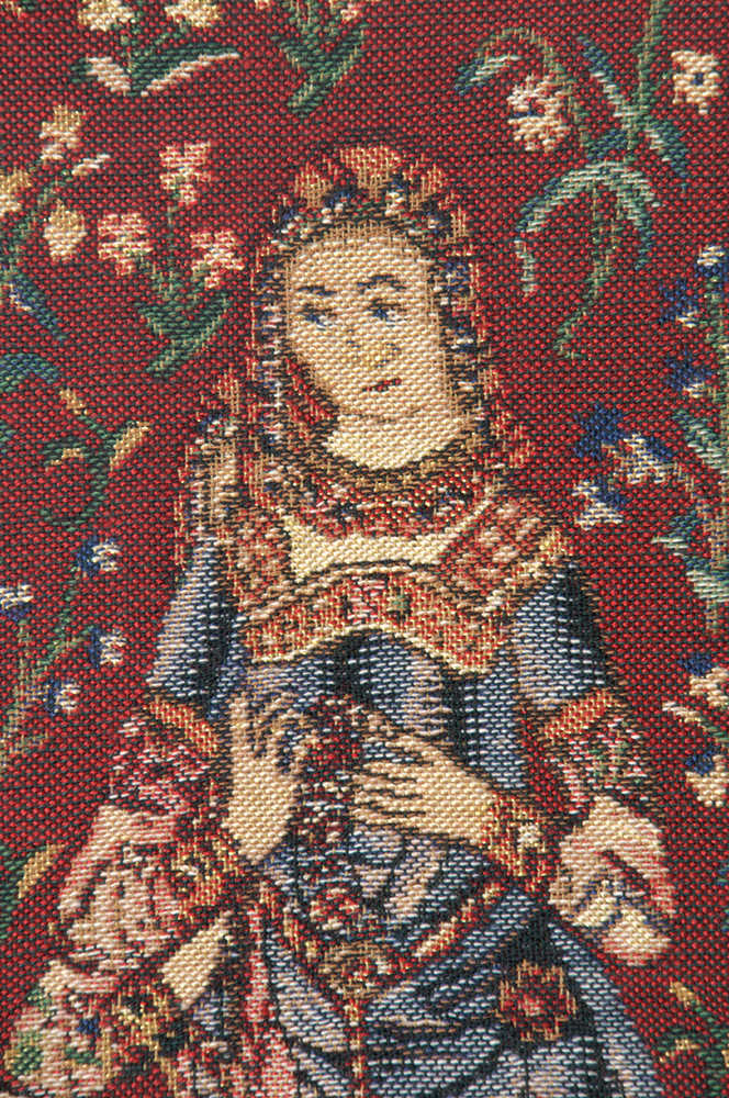 Medieval Smell Lady and Unicorn Tapestry Wall Hanging 27 x 16 in French Jacquard Woven Renaissance Wall Decor