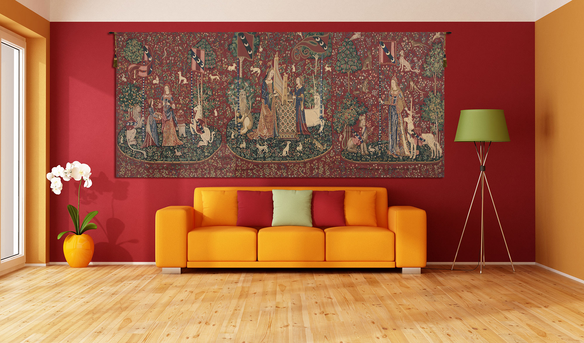 Medieval Lady and Unicorn Series II Tapestry Wall Hanging 66 x 156 in French Jacquard Woven Renaissance Decor