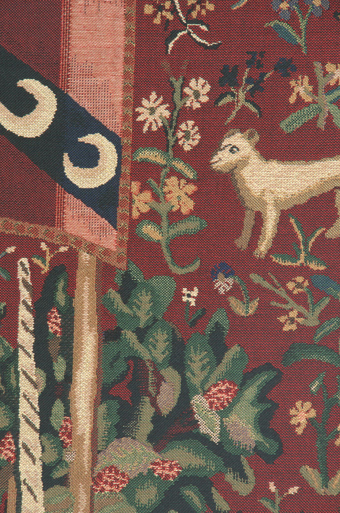 Medieval Portiere de Licorne Tapestry Wall Hanging 46 x 21 in Unicorn Jacquard Woven French Renaissance Wall Decor