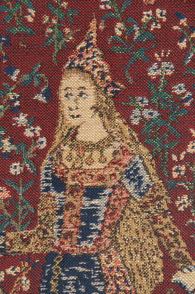 Medieval Touch Lady and Unicorn Tapestry Wall Hanging 27 x 16 in French Jacquard Woven Renaissance Wall Decor