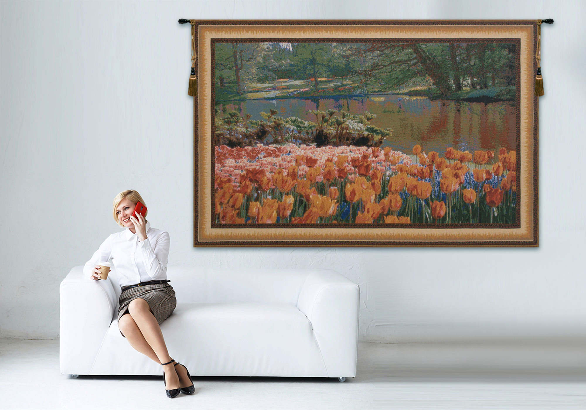 Keukenhof Belgian Tapestry Wall Hanging 26x40 Inch Cotton Jacquard Woven Wall Tapestry