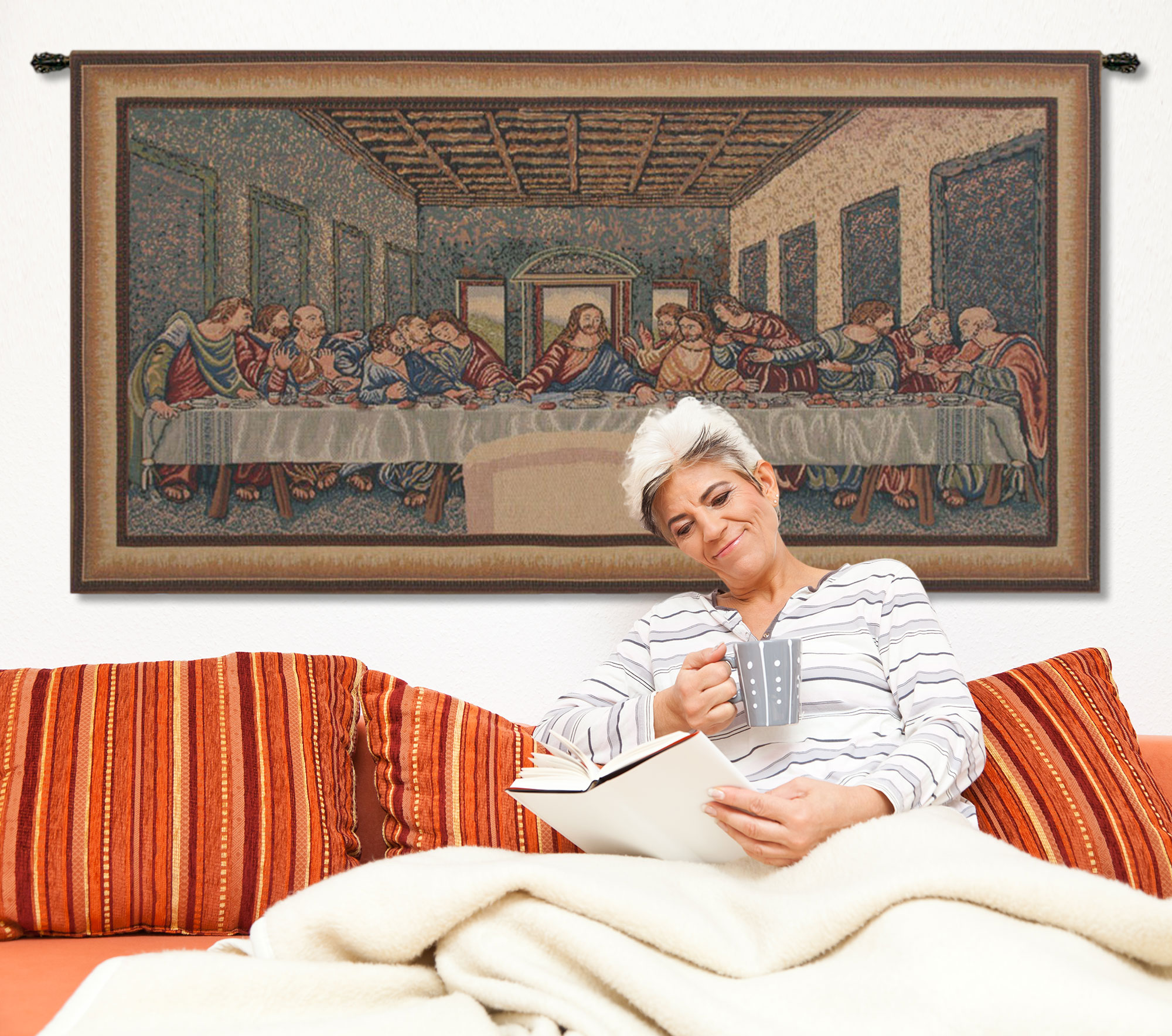 Leonardo da Vinci Last Supper II Tapestry Wall Hanging 24 x 47 in Renaissance Religious Jacquard Woven Wall Decor