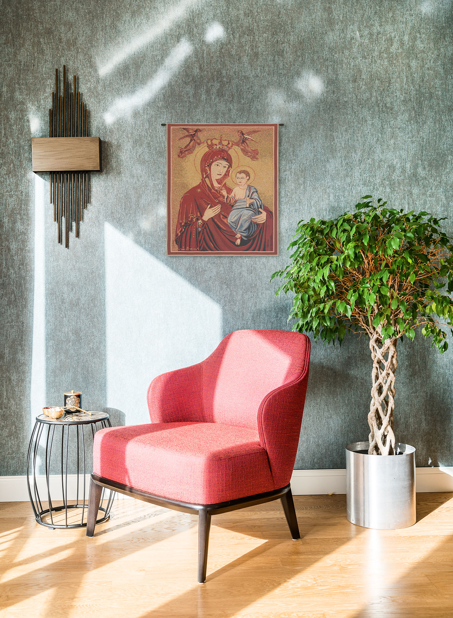 Madonna and Child II Belgian Tapestry Wall Hanging 28 x 21 in Religious Jacquard Woven Renaissance Wall Art Decor