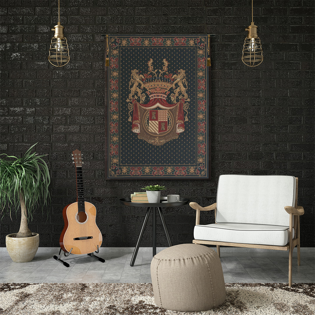 Medieval Royal Crest II Tapestry Wall Hanging 49 x 33 in Heraldic Renaissance Jacquard Woven European Wall Decor
