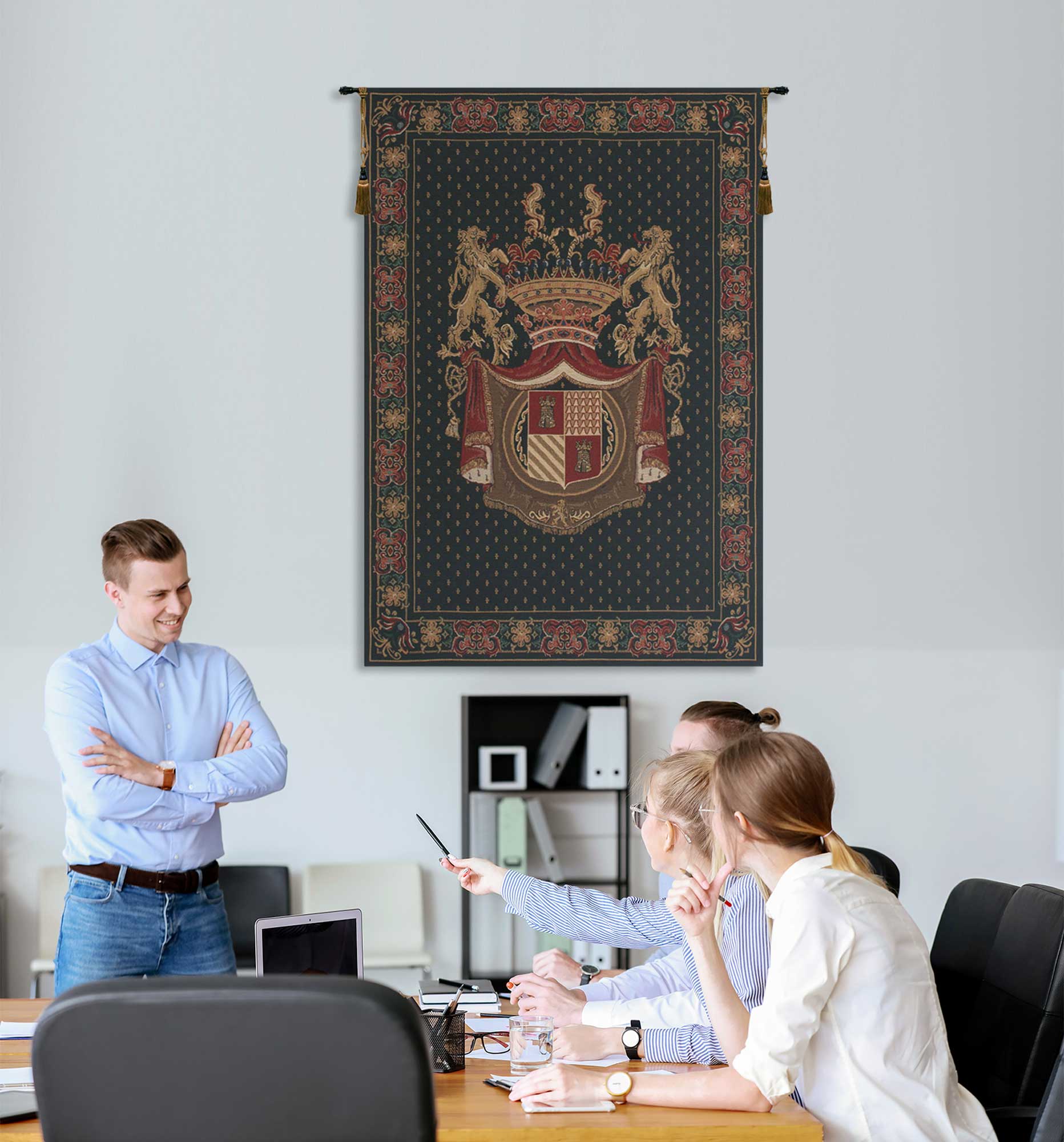 Medieval Royal Crest II Tapestry Wall Hanging 49 x 33 in Heraldic Renaissance Jacquard Woven European Wall Decor