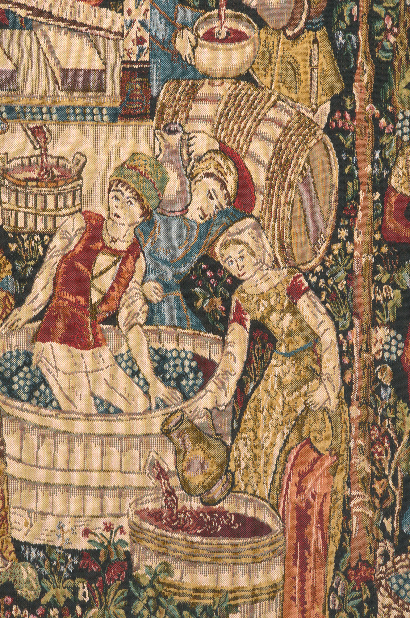 Medieval Wine Makers Terracotta Tapestry Wall Hanging 33 x 47 in Vineyard Harvest Jacquard Woven European Decor