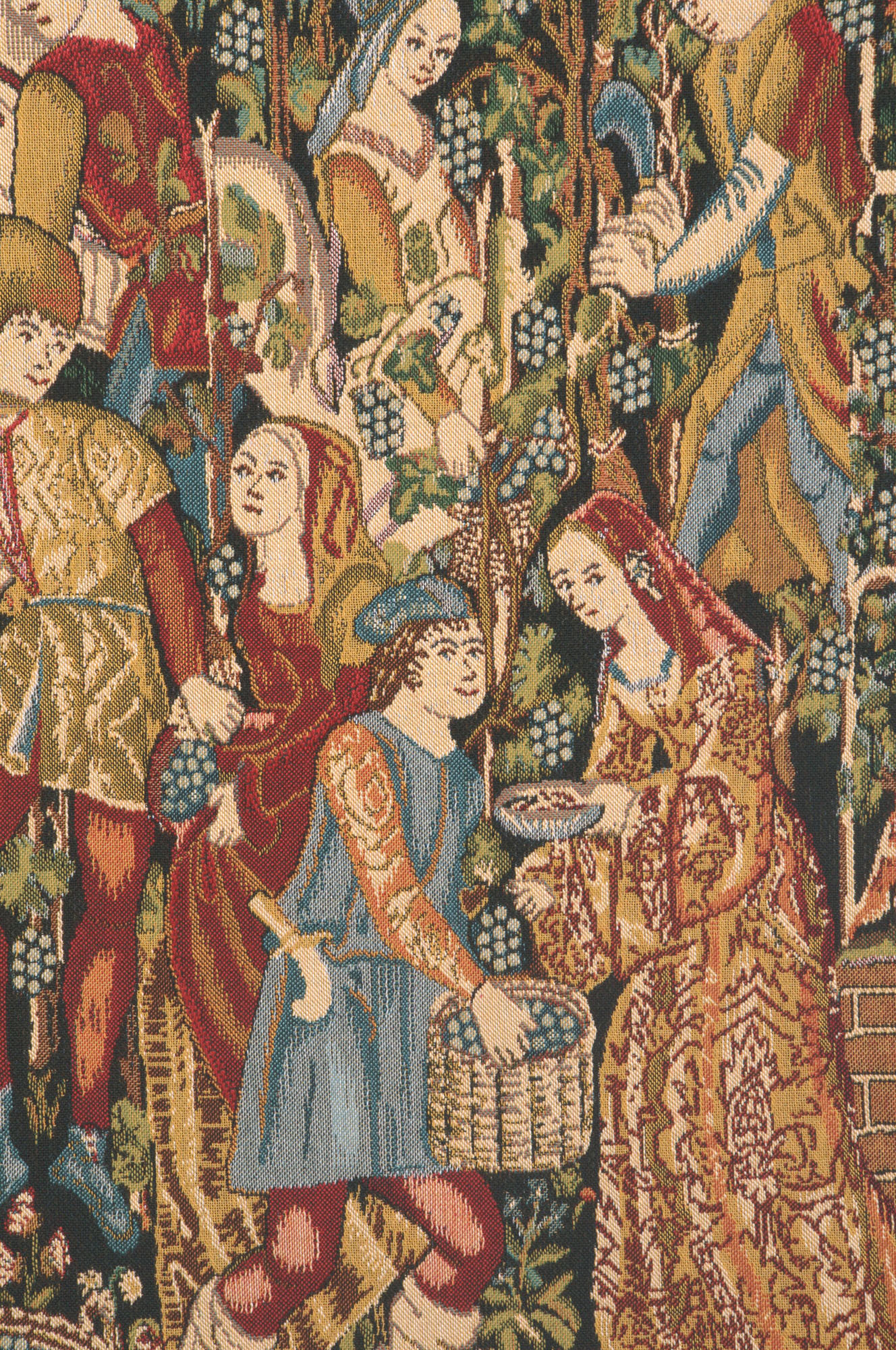 Medieval Wine Makers Terracotta Tapestry Wall Hanging 33 x 47 in Vineyard Harvest Jacquard Woven European Decor