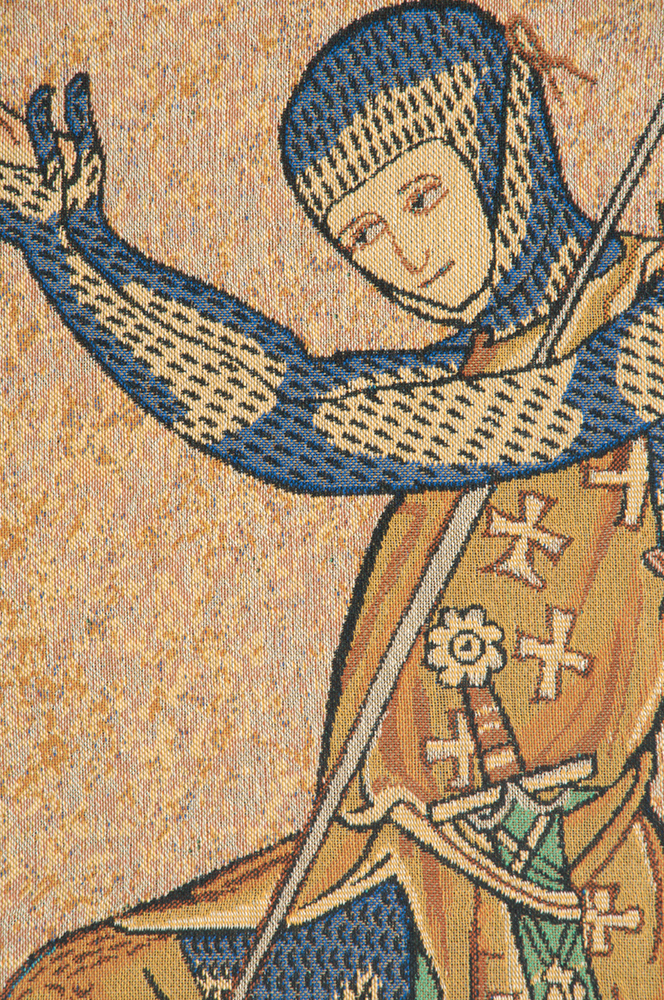 Croise Genoux Tapestry Wall Hanging 22 x 17 in Medieval Knight Crusader Jacquard Woven European Wall Art Decor