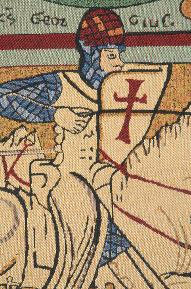 Chevaliers de St Gregoire Tapestry Wall Hanging 21 x 45 in Medieval Knights Jacquard Woven European Wall Decor