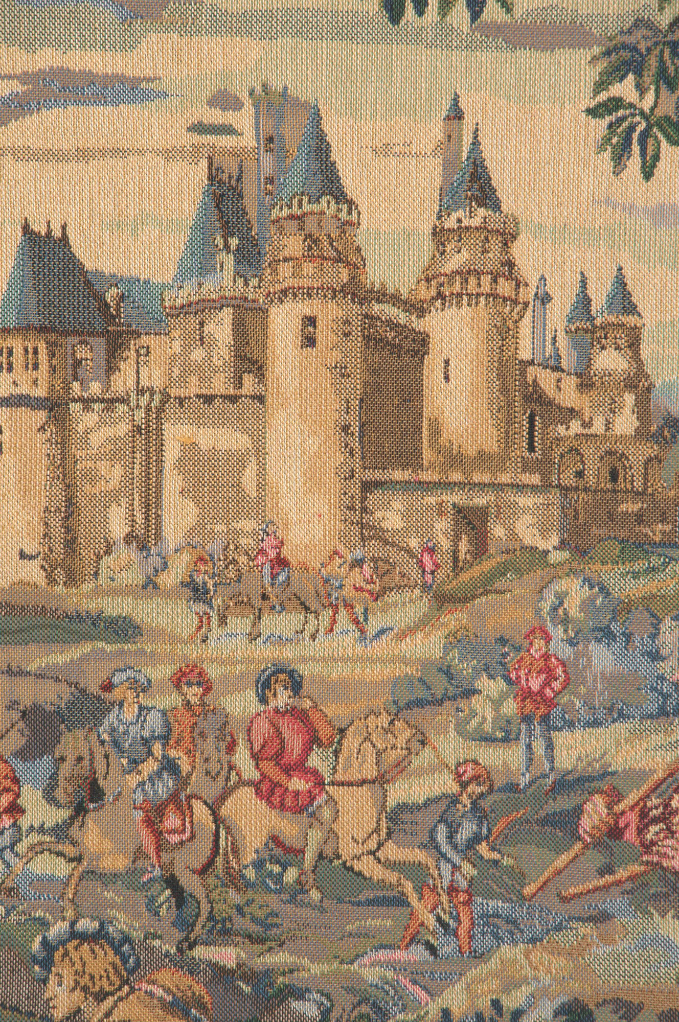 Medieval La Chasse Tapestry Wall Hanging 33 x 45 in Hunting Scene Jacquard Woven French European Wall Decor