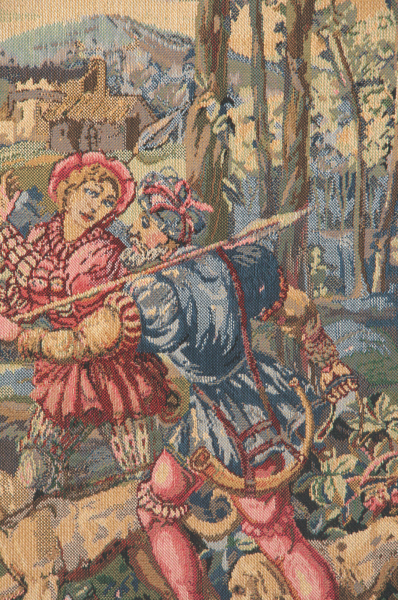 Medieval La Chasse Tapestry Wall Hanging 33 x 45 in Hunting Scene Jacquard Woven French European Wall Decor