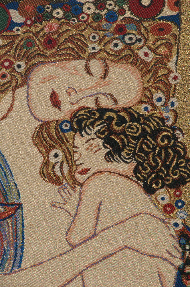 Gustav Klimt Mother and Child Tapestry Wall Hanging 21 x 18 in Art Nouveau Jacquard Woven European Wall Decor