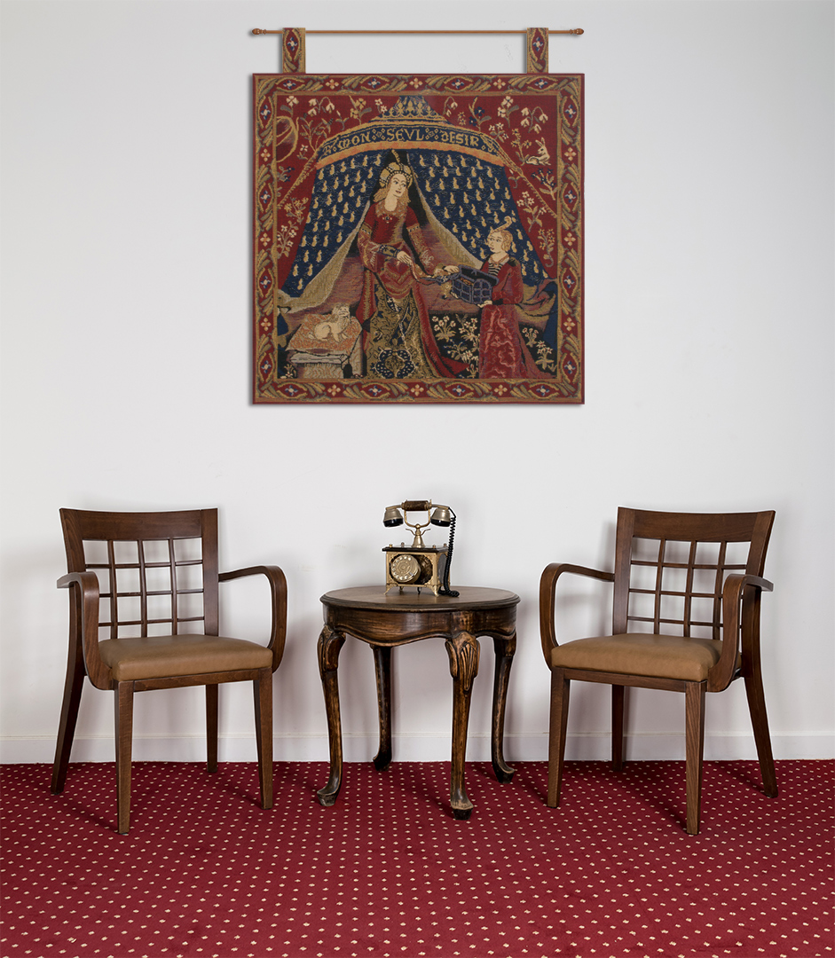 Medieval Seul Desire Tapestry Wall Hanging with Loops 19 x 19 in Lady Unicorn Jacquard Woven French Decor