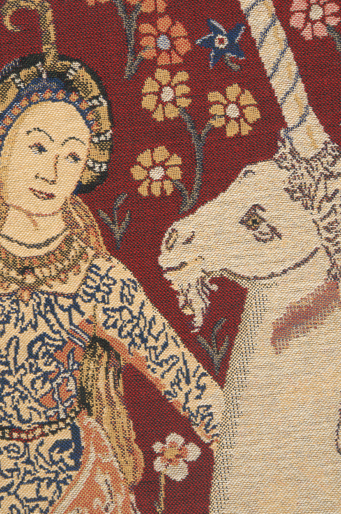 Medieval La Vue Tapestry Wall Hanging with Loops 19 x 19 in Lady Unicorn Jacquard Woven French Wall Decor