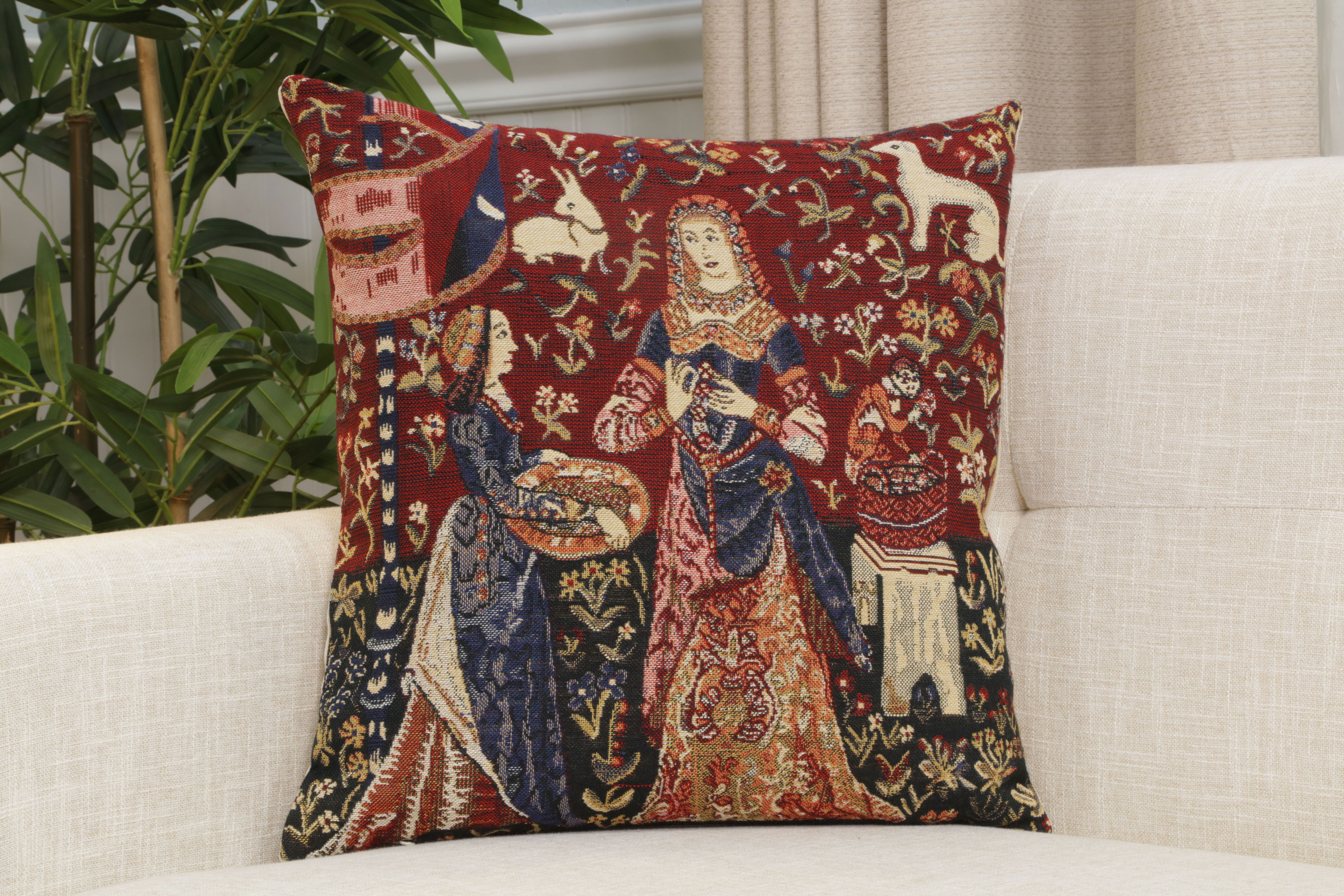 Medieval Smell II Tapestry Pillow Cover 16x16 Inch Cotton Jacquard Woven Cushion Cover