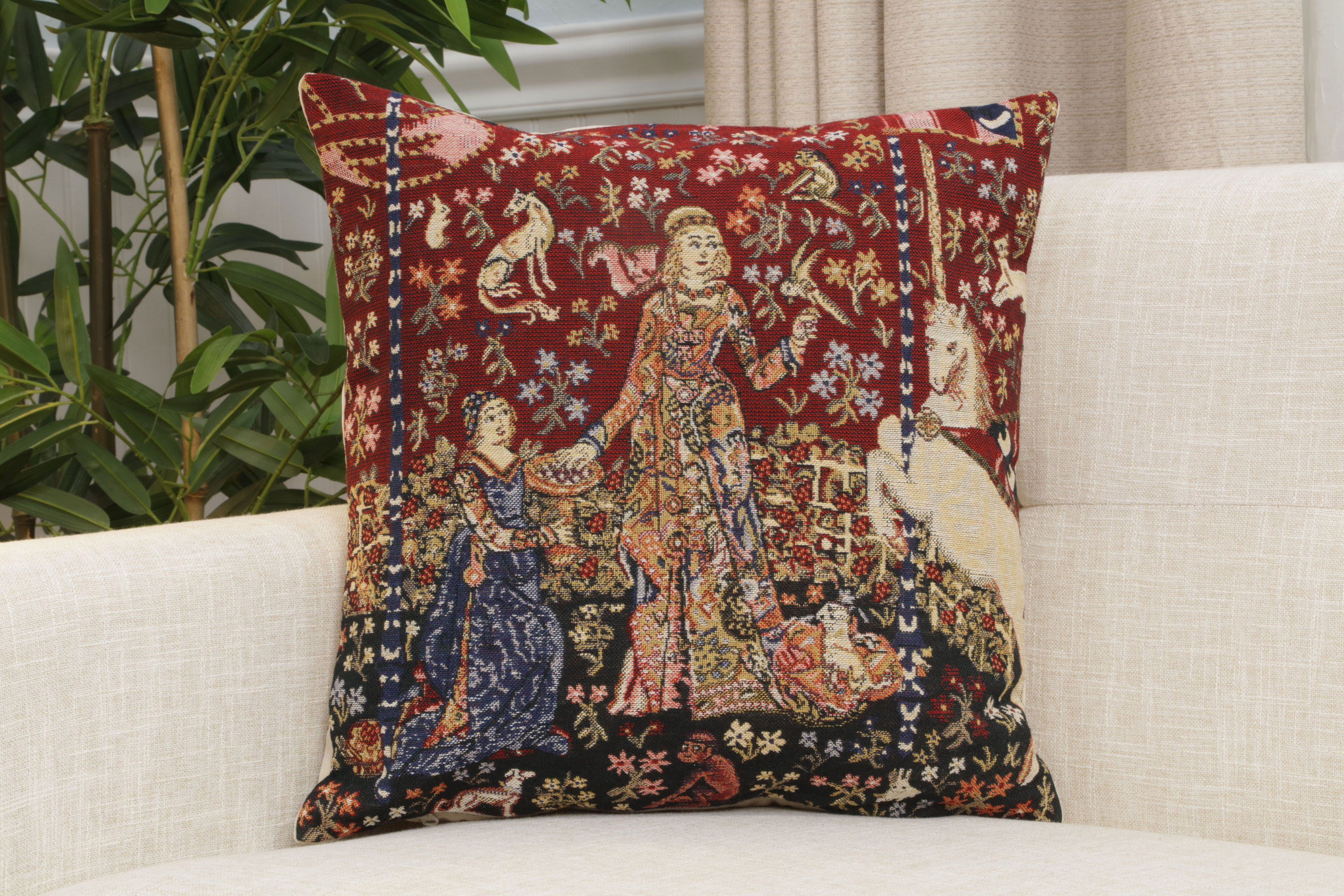 Medieval Taste III Tapestry Pillow Cover 16x16 Inch Cotton Jacquard Woven Cushion Cover