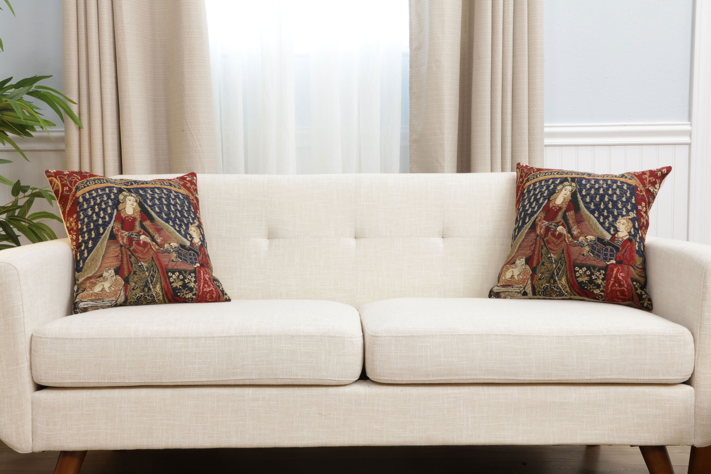 Medieval My Only Desire Tapestry Pillow Cover 16x16 Inch Cotton Jacquard Woven Cushion Cover