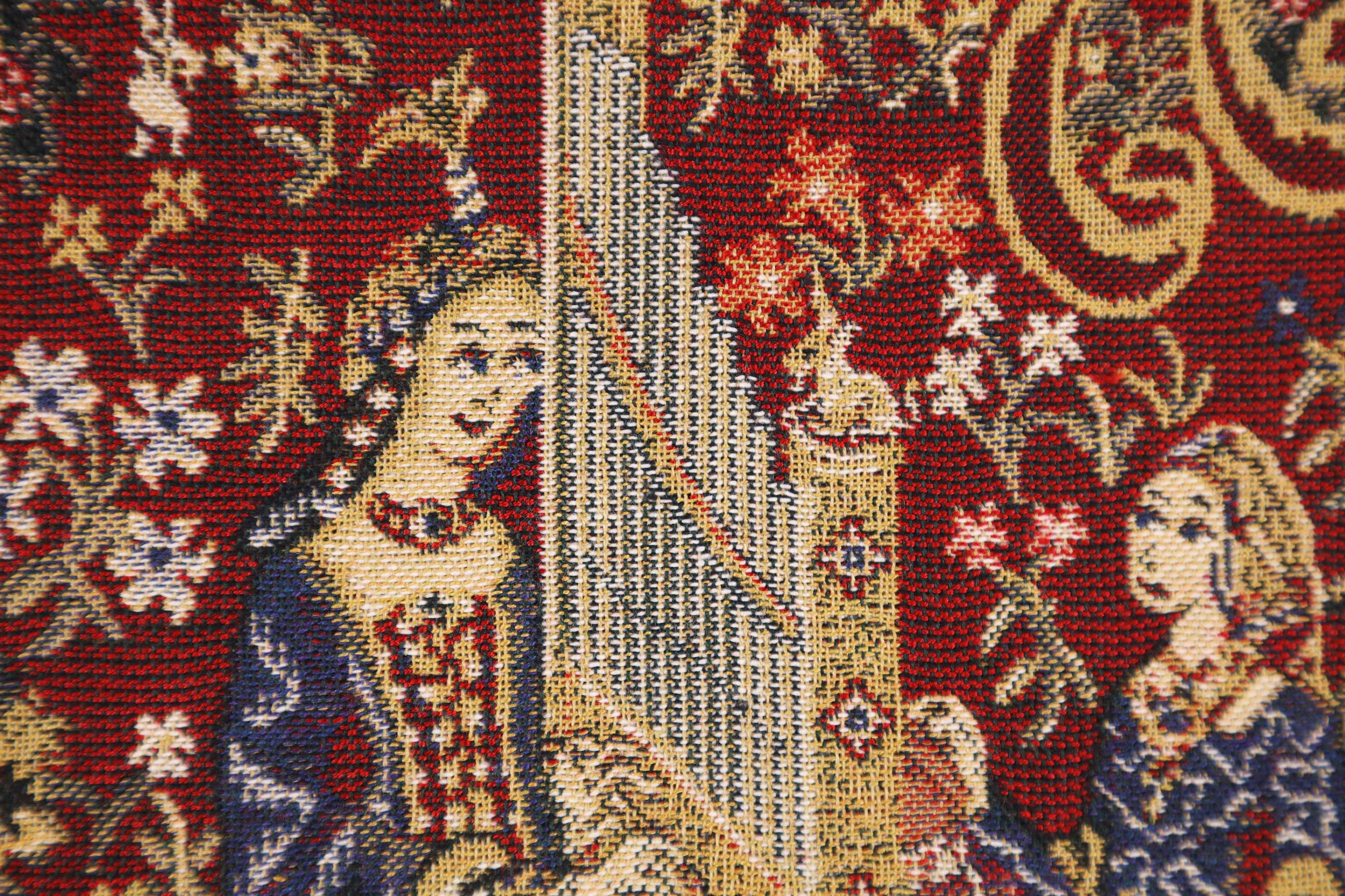 Medieval Hearing II Tapestry Pillow Cover 16x16 Inch Cotton Jacquard Woven Cushion Cover