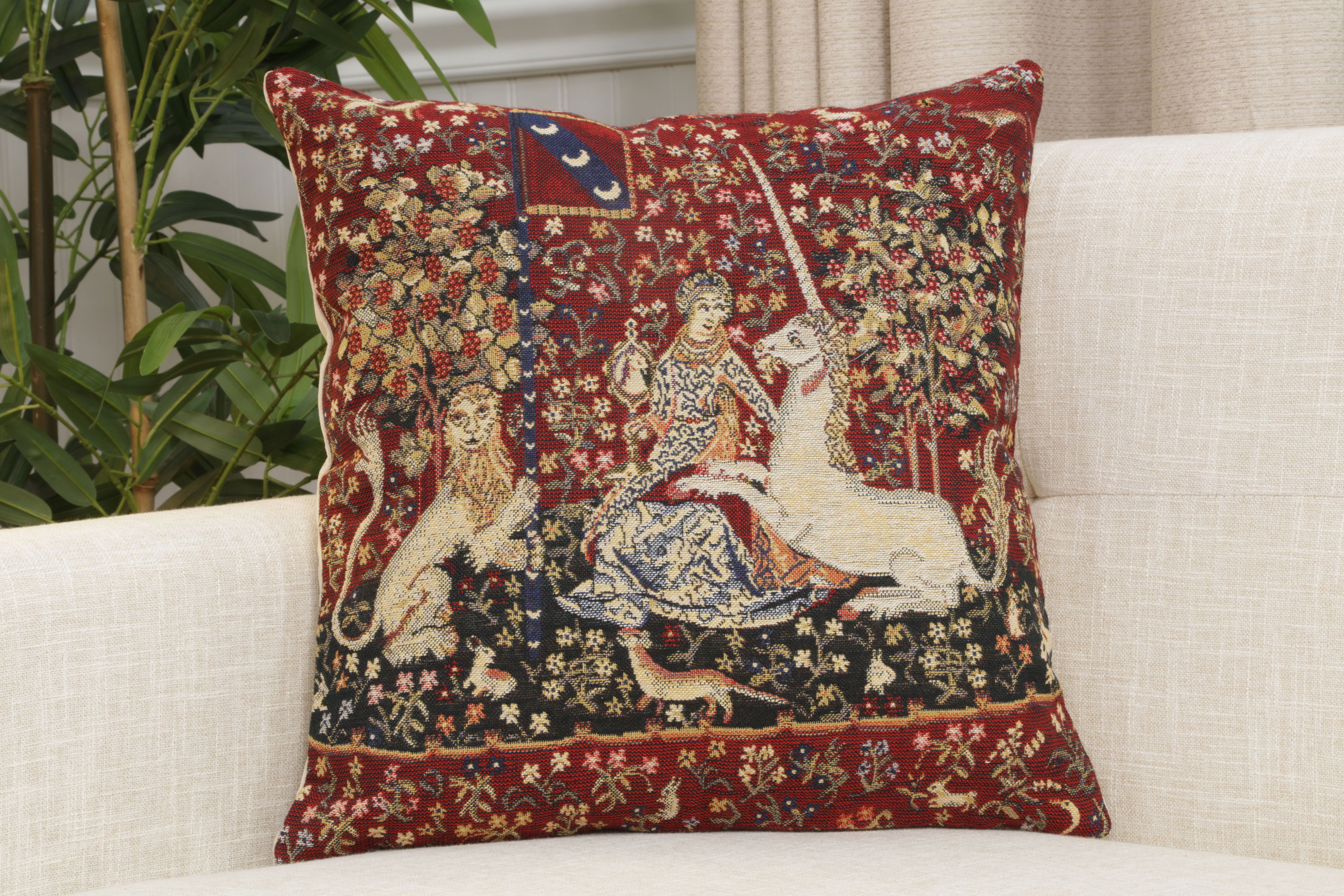 Medieval Sight II Tapestry Pillow Cover 16x16 Inch Cotton Jacquard Woven Cushion Cover