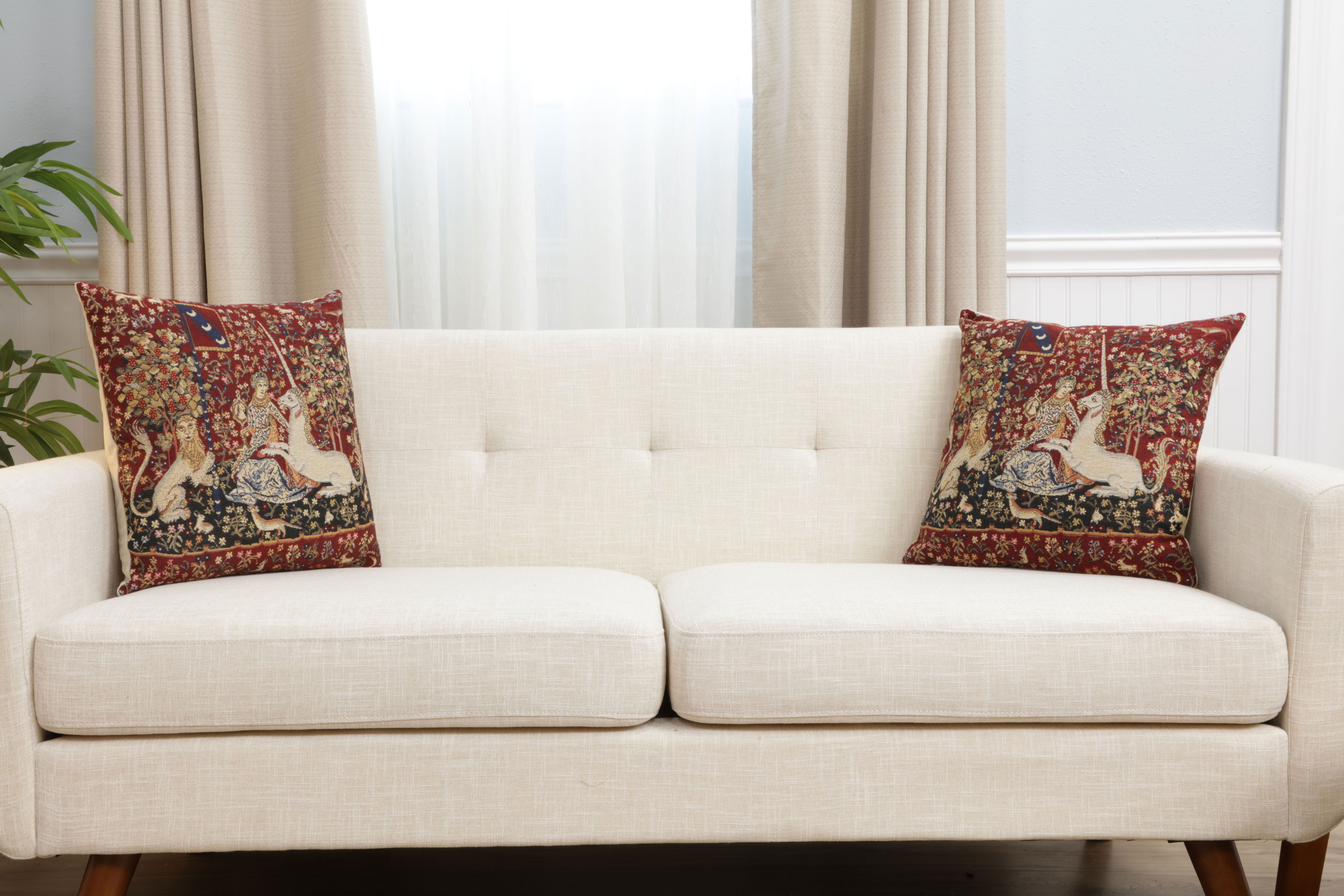 Medieval Sight II Tapestry Pillow Cover 16x16 Inch Cotton Jacquard Woven Cushion Cover
